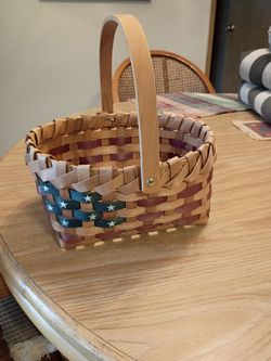 Patriotic Woven Wood Splint Basket with Handle