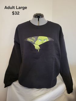Unisex “Ew, People” Grinch Graphic Crewneck Sweatshirt | Size Large