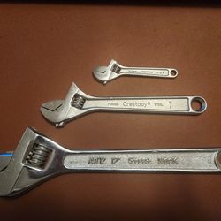 3 Adjustable Wrenches, 4" 8" 12"