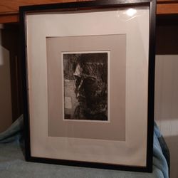Hand signed Self Portrait, Numbered 1/3 Engraving , By Michael Milk? 17" ×21" In Frame 
