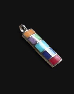 Multi-Color Inlay Rectangle Pendant 925 Sterling Silver Thailand-Women Jewelry