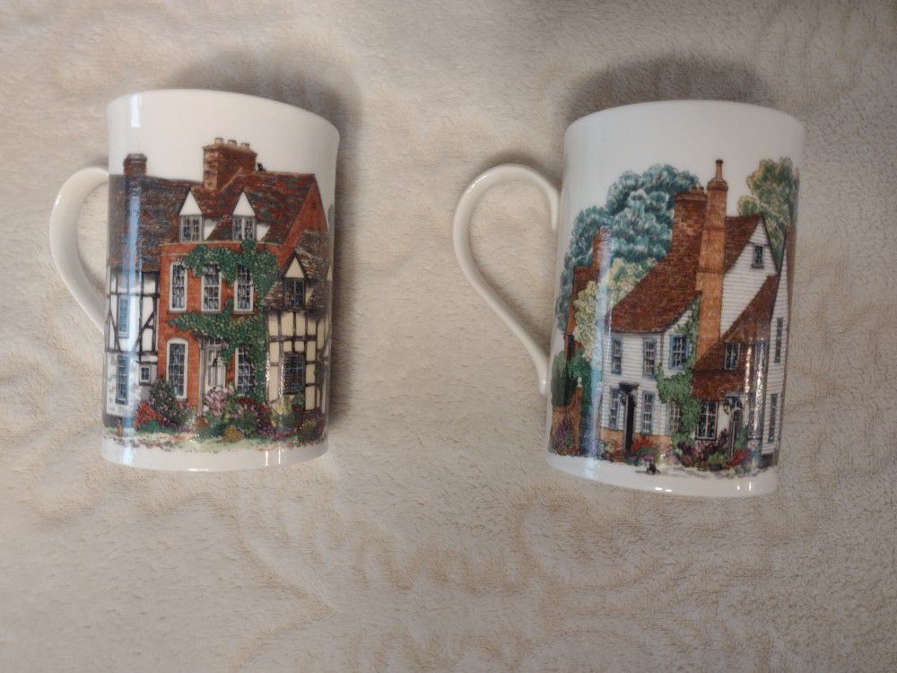 Set of 2 Dunoon Mugs, fine bone china, made in England. Hamlet's designed by Sue Sculland
