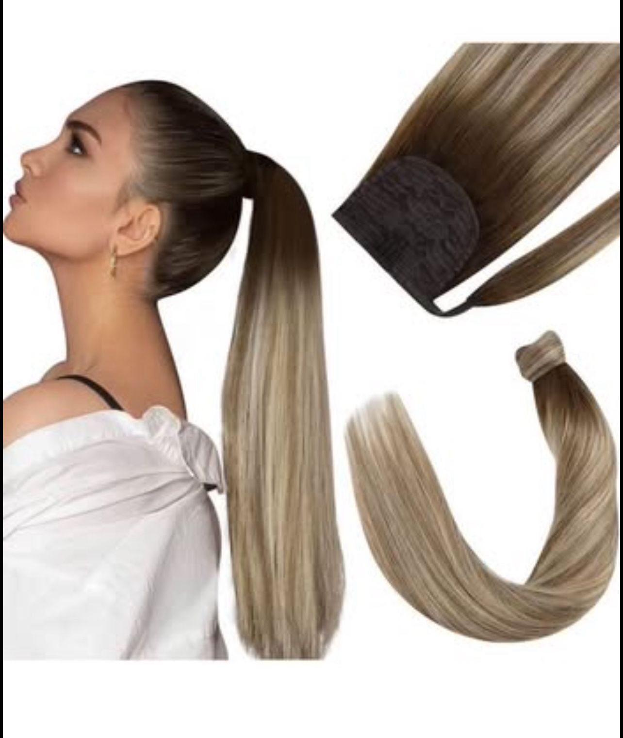 Brandnew 20in Ponytail Hair Extensions Remy Human Hair Ombre Brown Invisible Clip in Ponytail Hair Extensions Pony Tail Hairpiece Human Hair Balayage 