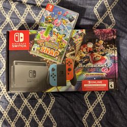 Nintendo Switch Console Mario Kart 8 Deluxe RED BLUE JOY CON + Pokemon Snap
