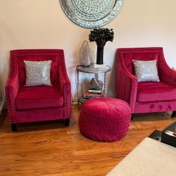 2 Rose Chairs With Ottoman