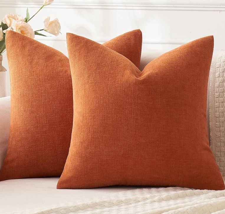MIULEE Burnt Orange Chenille Pillow Covers. 18āX18āā. Inserts Not Included. Set Of 2.