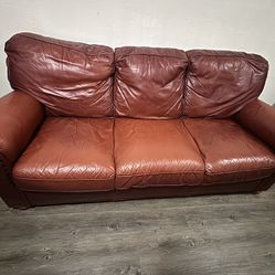Leather Burgundy Couch with Button Designs