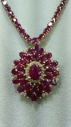 14k Gold ruby 63 ct & 1.16 ct diamonds 20 inch long 44.1 grams