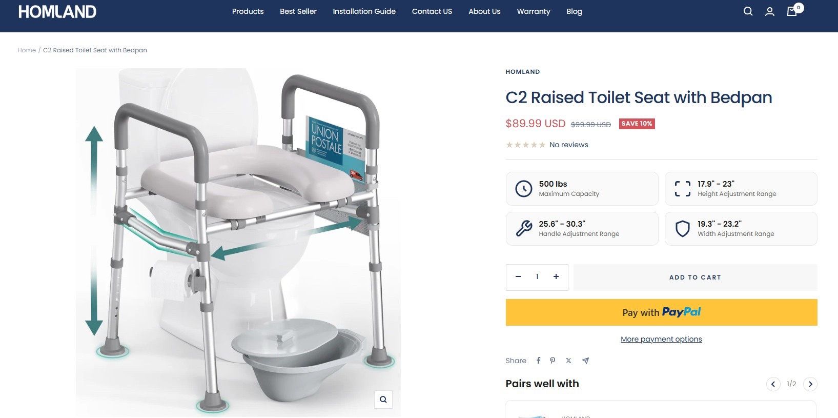 Brand New Raised Toilet Seat with Commode Pail (Adjustable Bedside Commode)