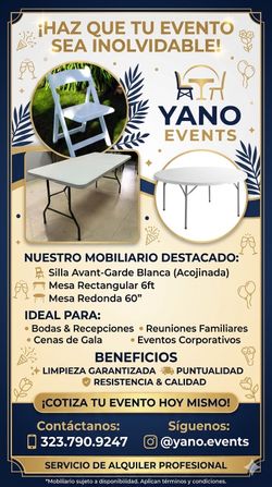 Mesas, sillas y carpas con decoración