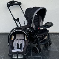 BABY TREND SIT AND STAND DOUBLE STROLLER AND CAR SEAT!!