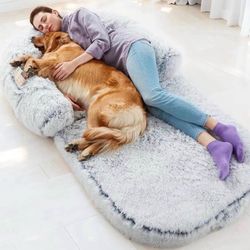 Foldable Man Dog Bed, Orthopedic Memory Foam Man Size Dog Bed, Large pet Bed, Artificial Fur Adult pet Sofa, Gray, 71 "x41 x12“