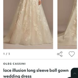 Oleg Cassini Lace Illusion Ball Gown Wedding Dress
