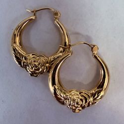 14k Gold Rose Hoop Earrings