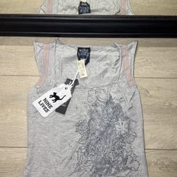 NWT Y2K 2000s Nine Lives Tank Top Floral Rhinestone Shirt