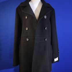 Calvin Klein Men's Black Double Breasted 3 Button Wool Pea Coat (Size  12)