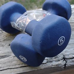 Set Of Two Blue 5 Lb Rubber Coated Dumbbell Weights