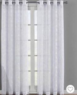 Embroidered Grommet Top Sheer Window Curtain 108" Long White 2 panels