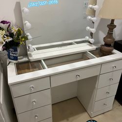White Vanity Desk With Lights Bluetooth Classic 