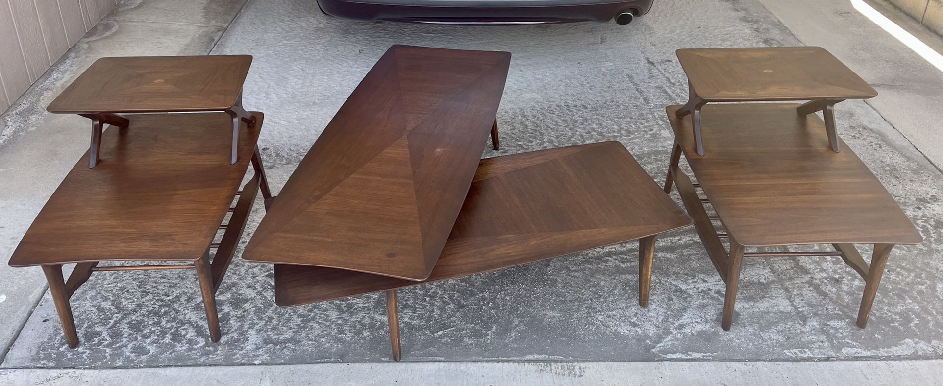 Mid-Century 3 Table Set - Rare Switchblade Boomerang Coffee Table With 2 matching End Tables