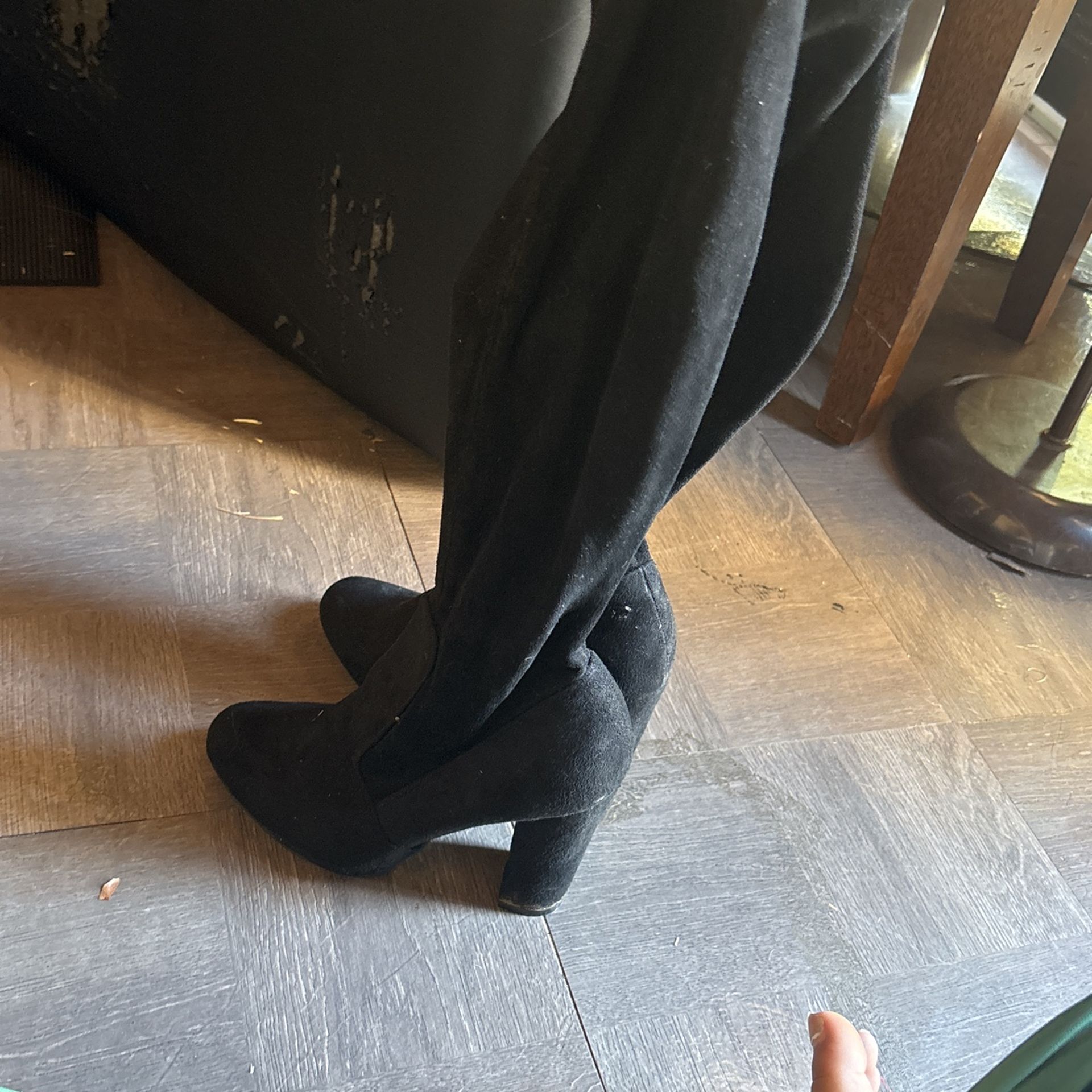 Suede Black Thigh High Boots