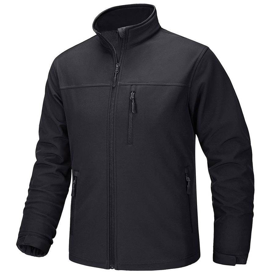 Tacvasen men's size L softshell fleece lined water resistant windproof outdoor zipper tactical black jacket