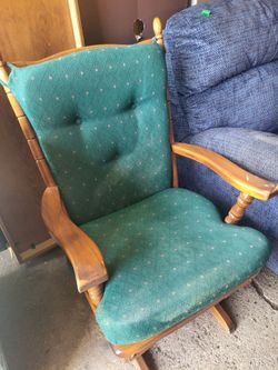 Glider rocker oak wood, hunter green cushion