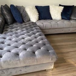 Royal Gray Velvet RAF Sectional / couch /Living room set