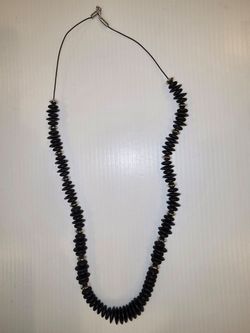 Black Disc Bead Necklace with Silver Accents