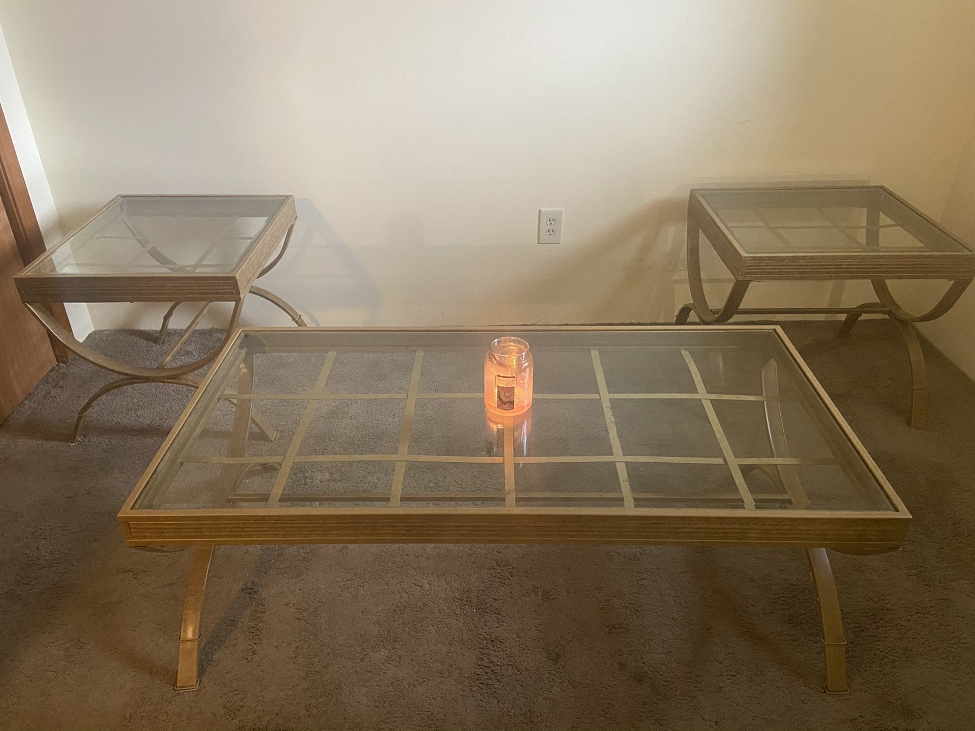 3-pc Glass / Gold table set