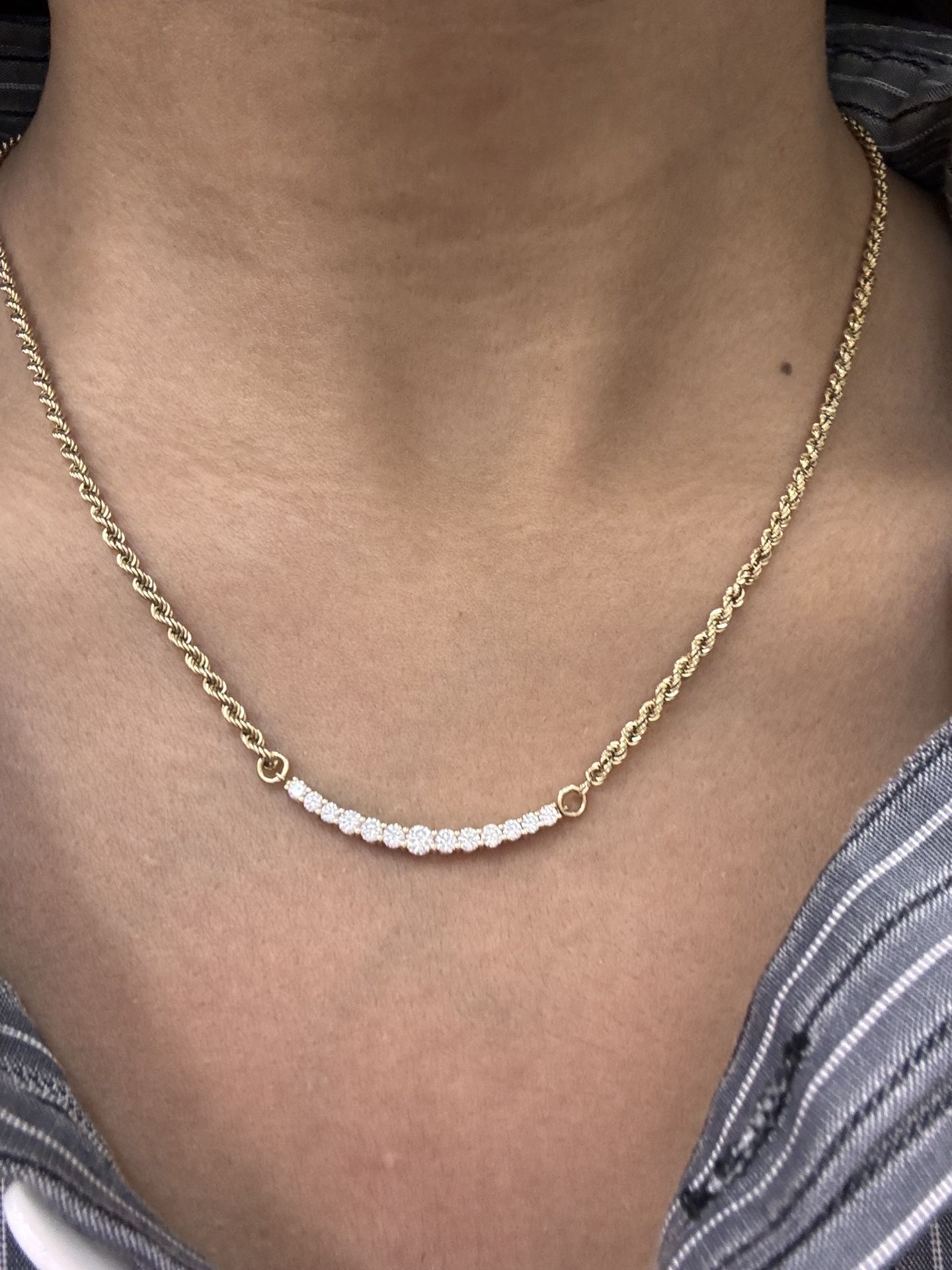 Diamond Bar Pendant Rope Chain Necklace