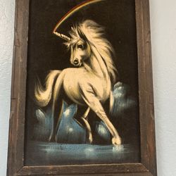Vintage Velvet Unicorn Painting 