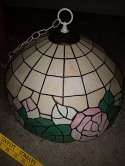 TIFFANY FLoral Stained Glass Hanging LAMP Vintage  Roses