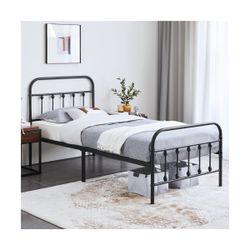 Iron Platform Bed Frame with High Headboard and Footboard