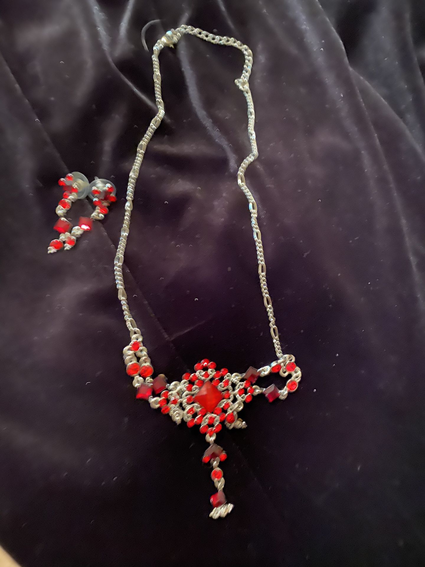 Red rhinestone/rhinestone necklace- earrings all for $25