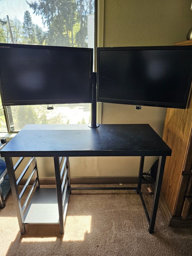 Dual 2k 27" Monitors w/ Mounting Bracket Arm Desk