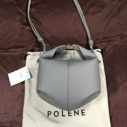 Polene Beri Taupe Textured Leather Crossbody Bag