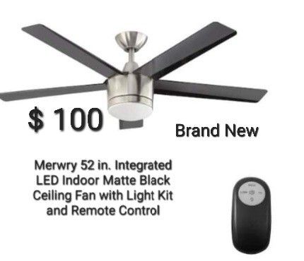 New 52' In Integrated Led Indoor Matte Black With Remote Control