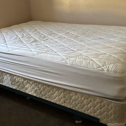 Queen Mattress w/ Mattress Protector, Box Spring, and Bed Frame