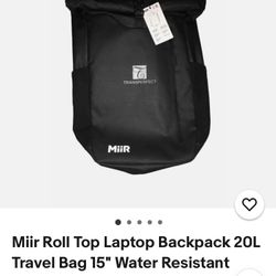 Miir Roll Top Laptop Backpack 20L Travel Bag 15" Water Resistant Transperfect