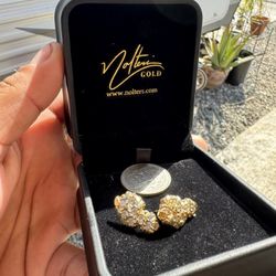 Gold Nugget Earrings w/ Diamond Studs