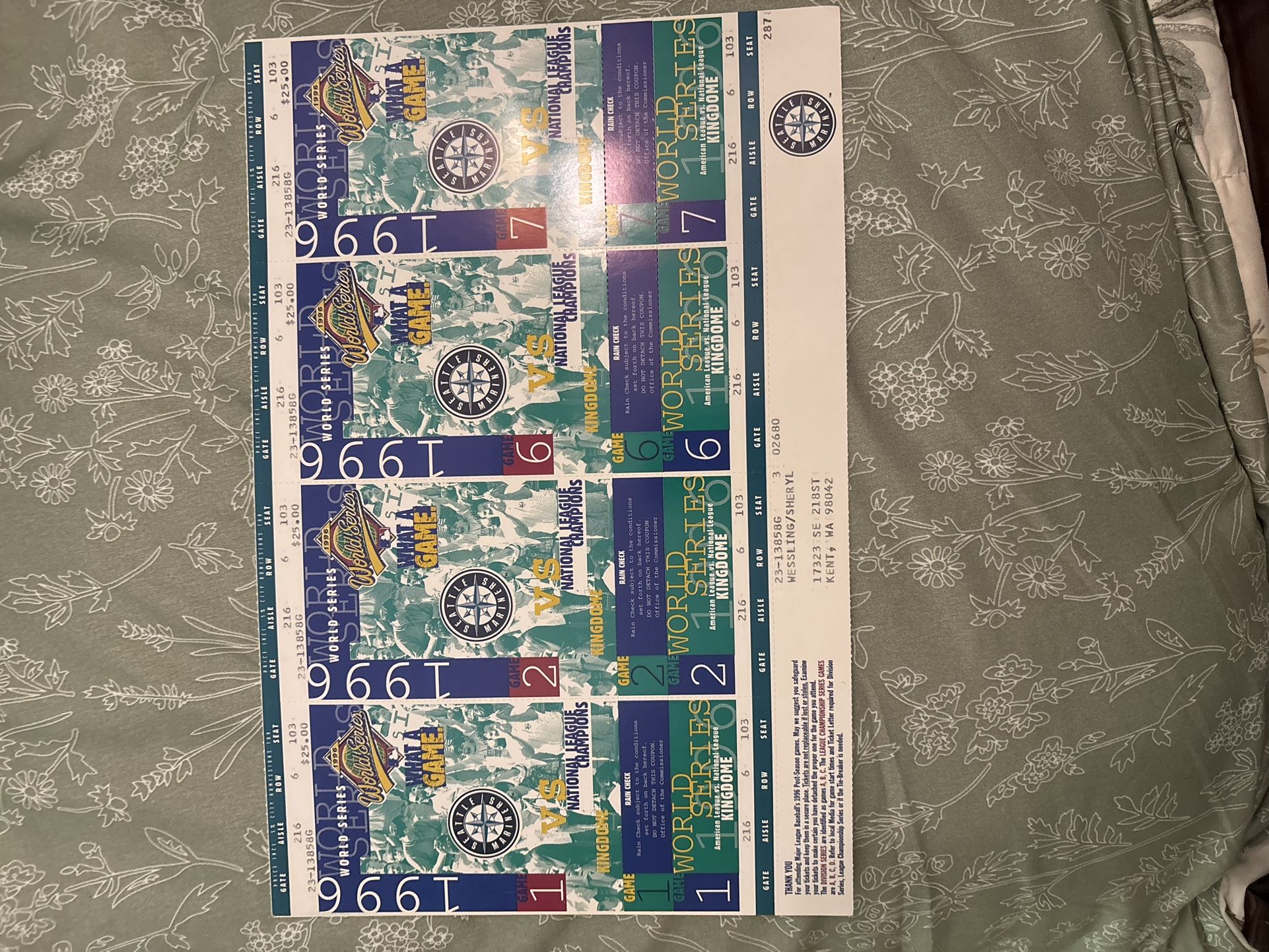 1996 Mariners World Series Tickets