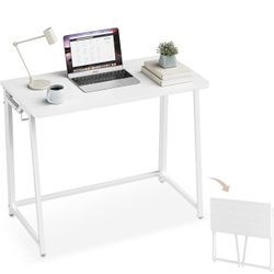 Folding Desk Small Foldable Desk for Small Space, 31.5 Inches Writing Computer Desks in Study, Home Office Foldable Office Desks for Bedroom, White
