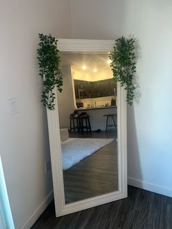 Large White Ornate Floor Mirror
