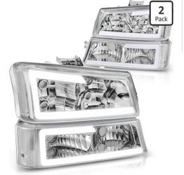 Pair LED DRL Headlights 2003-2007 Silverado Avalanche 1500 2500 Classic Headlamps left right
