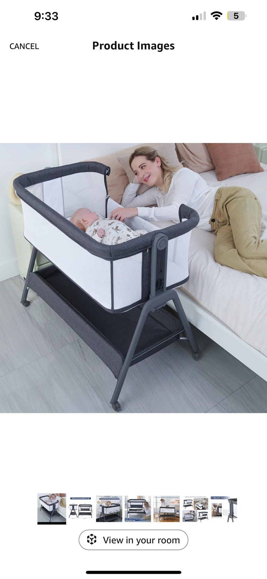 ANGELBLISS Baby Bassinet Bedside Crib with Storage Basket and Wheels, Easy Folding Bed Side Sleeper Adjustable Height Portable Crib for Newborn