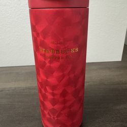 Starbucks 2025 Red Holiday Glow Thermos Gold Logo 16oz Stainless Steel NEW w/Tag