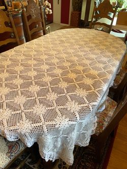 Large lace crocheted rectanglular tablecloth