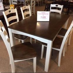 Woodanville Cream/Brown 7 Pcs Dining Sets Tables and 6 Chairs 