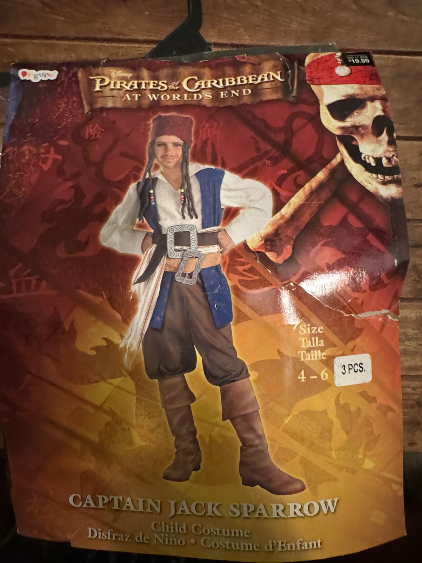Halloween Pirates Of The Caribbean Jack Sparrow Costume Size 4-6